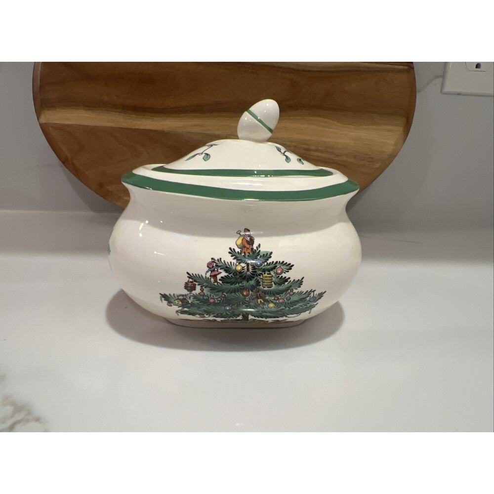Spode Christmas Tree Sugar Bowl with Lid England VTG